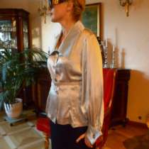Блузка стального цвета Винтаж Renato Nucci, Франция натуральный шелк, в Москве