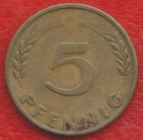 Германия ФРГ 5 пфеннигов 1950 г. D Мюнхен