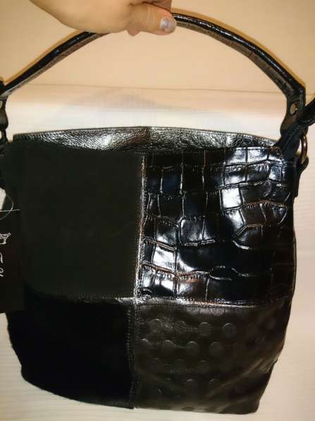 Сумка Пан-чемодан черная комбинирован натуральная кожа 35*25 в Казани фото 3