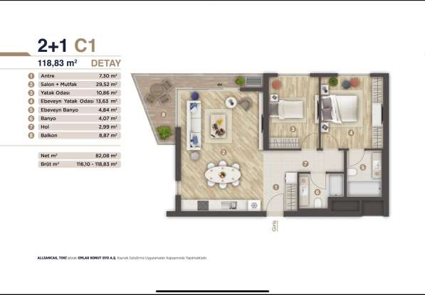 3-к. квартира 84м ² Турция, Бодрум, Измир в фото 4