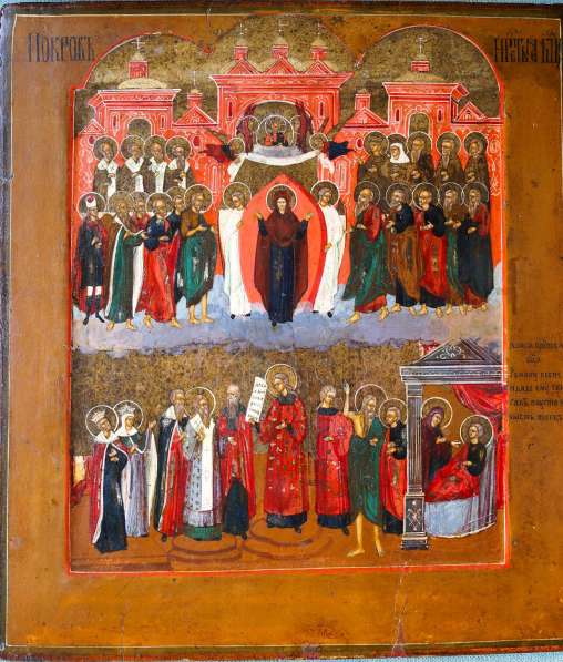 Старинный образ Покрова Пресвятой Богородицы. Россия, Палех в Санкт-Петербурге фото 3