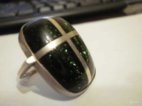 Винтаж перстень камень авантюрин темно-зеленый 80 в Москве фото 3