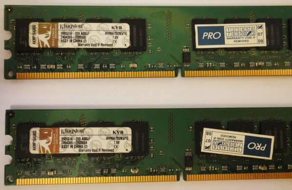 Память DDR2 Kingston - 2 штуки по 1 Гб, прекрасное состояние в Мытищи