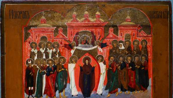 Старинный образ Покрова Пресвятой Богородицы. Россия, Палех в Санкт-Петербурге фото 11