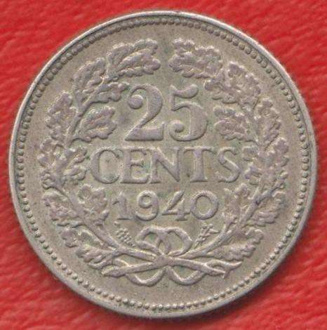 Нидерланды Голландия 25 центов 1940 серебро Кюрасао Эмиграци