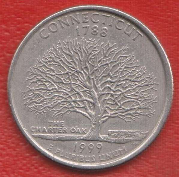 США 25 центов 1999 квотер штат Коннектикут знак мондвора P