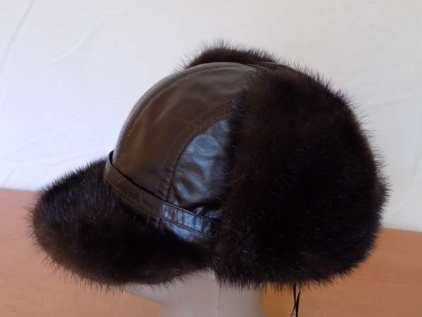 шапка норковая+кожа мужская 56-58 (регулируется) коричневая в 