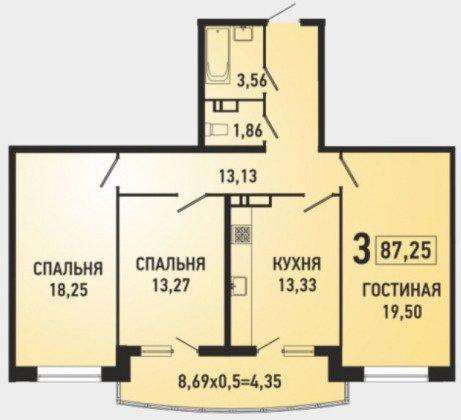 Продам трехкомнатную квартиру в Краснодар.Жилая площадь 87,30 кв.м.Этаж 24.Дом монолитный.