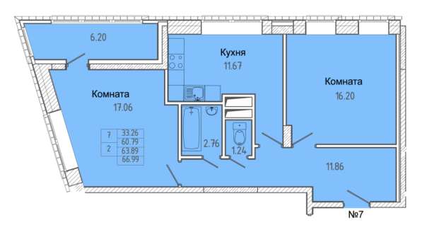 2-х к-ая квартира улица Советская, дом 7, площадь 63,89 э 13