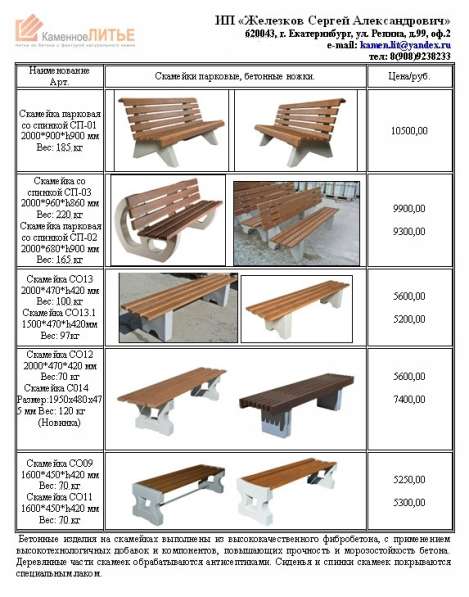 Скамейки на бетонных ножках. Уличная мебель. Садовая мебель в Екатеринбурге фото 16