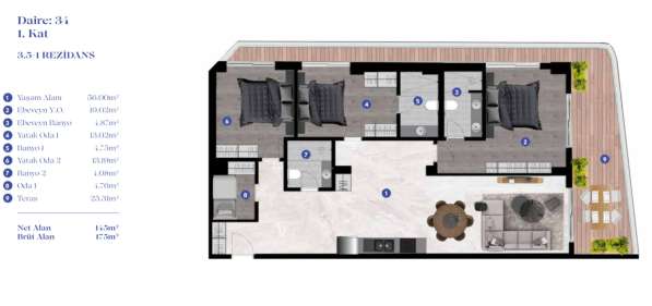 Квартира 175м² Турция, Бодрум, Гюндоган в фото 10