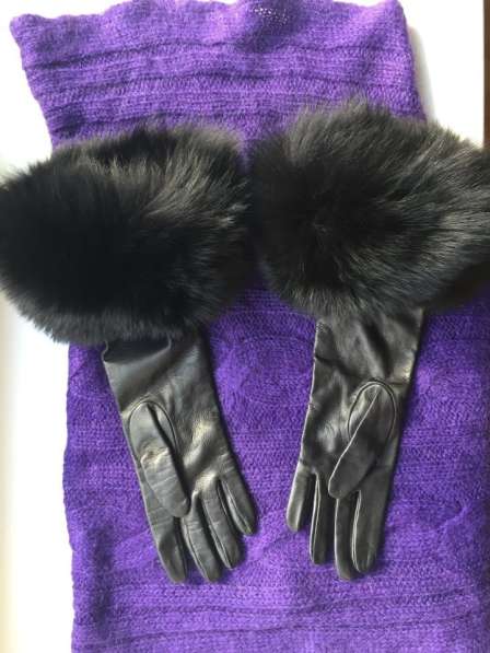 Перчатки новые Versace Италия кожа мех лиса песец высокие в Москве фото 5