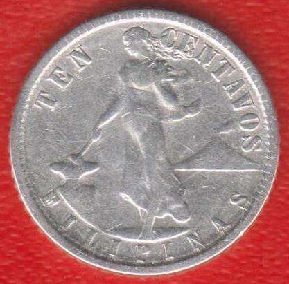Филиппины адм. США 10 сентаво 1944 г. серебро