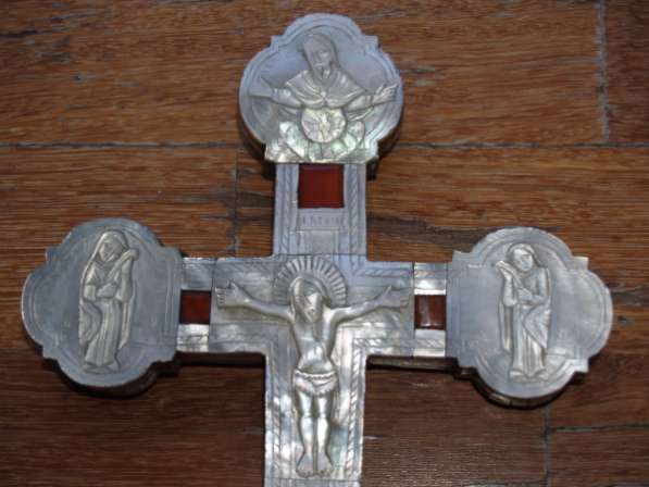 Православный напрестольный крест из перламутра, украшенный изысканной резьбой. Иерусалим, XVIII век в Санкт-Петербурге фото 8
