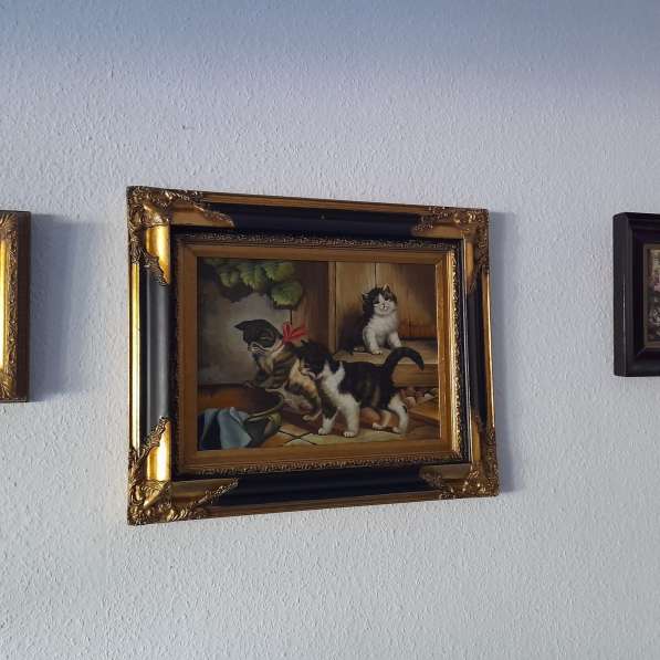 Котята Немецкая картина маслом. по дереву