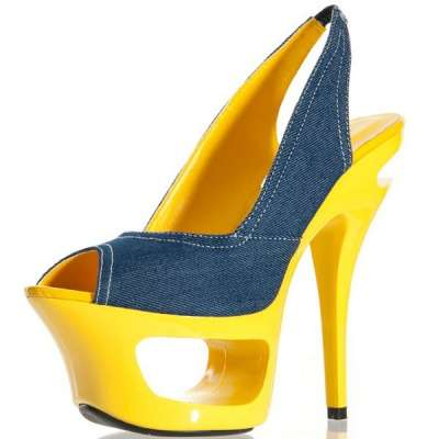Желтые туфли с синим. Разные размеры