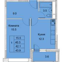 1-к квартира, улица Советская, дом 6, площадь 42,1, этаж 3, в Москве